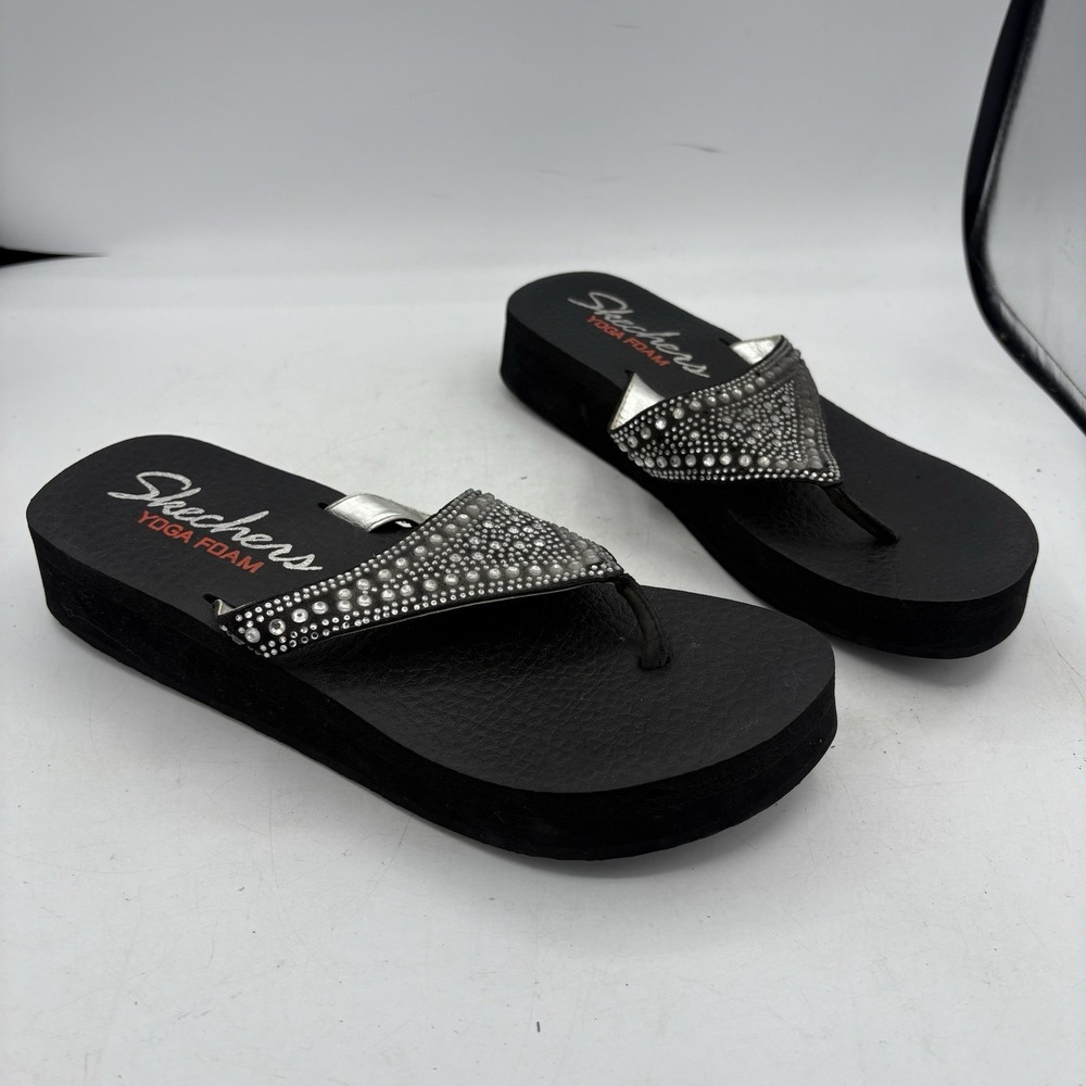 Skechers Sandals Womens Size 9 Vinyasa Bindu Slip On Slide Black Rhine Platform